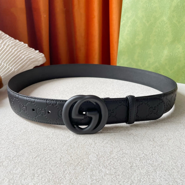 FIBBIA DOPPIA G NERA 40MM PELLE NERA STAMPATA