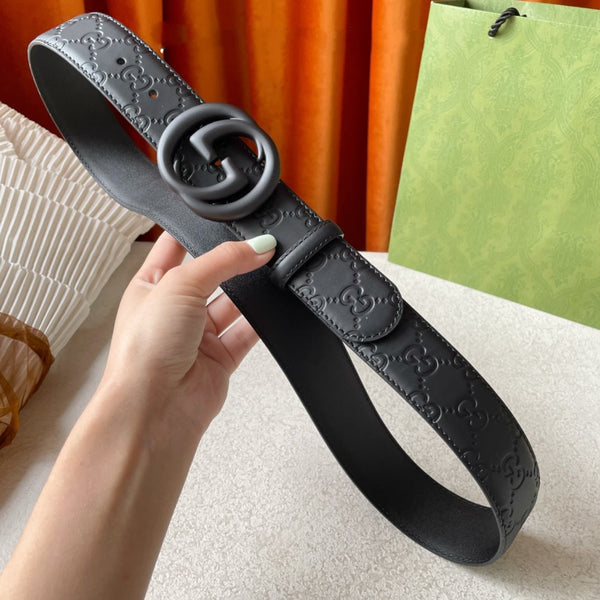 FIBBIA DOPPIA G NERA 40MM PELLE NERA STAMPATA