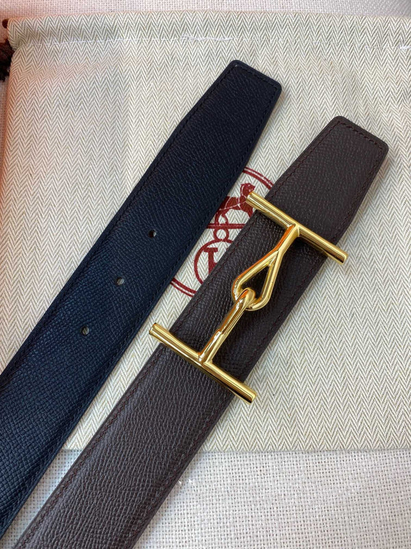H JUMBO BELT 38MM GOLD BUCKLE DARK BLUE ETOUPE LEATHER