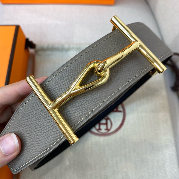 H JUMBO BELT 40MM GOLD BUCKLE DARK BLUE GREY LEATHER