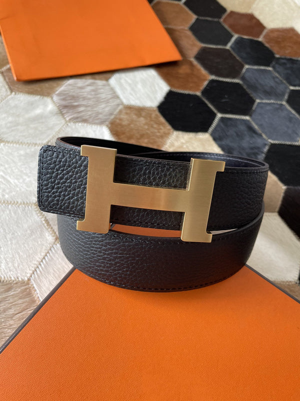 H CONTANCE BELT 38MM GOLD BUCKLE BLACK LEATHER
