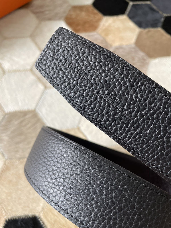 H CONTANCE BELT 38MM GOLD BUCKLE BLACK LEATHER