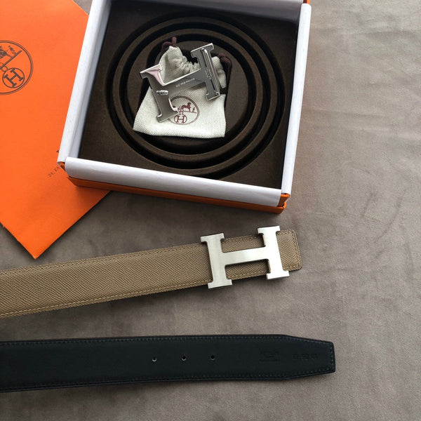 H CONTANCE BELT 38MM SILVER BUCKLE GREY LEATHER