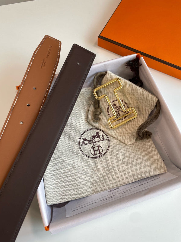 H TONIGHT BELT 38MM GOLD BUCKLE CHESTNUTE GRAPHITE LEATHER