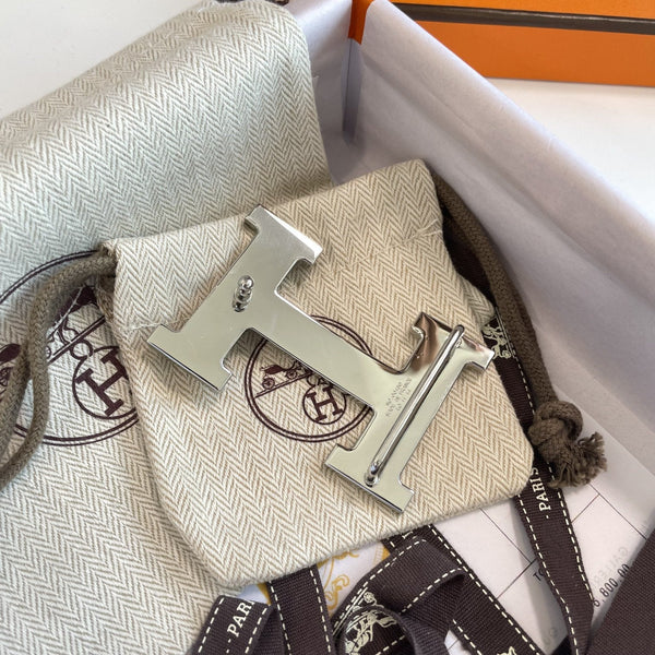 H CONTANCE BELT 38MM SILVER BUCKLE BLACK BLUE LEATHER