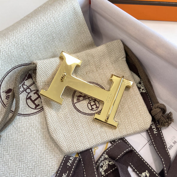 H CONTANCE BELT 38MM GOLD BUCKLE BLACK SKY BLUE LEATHER