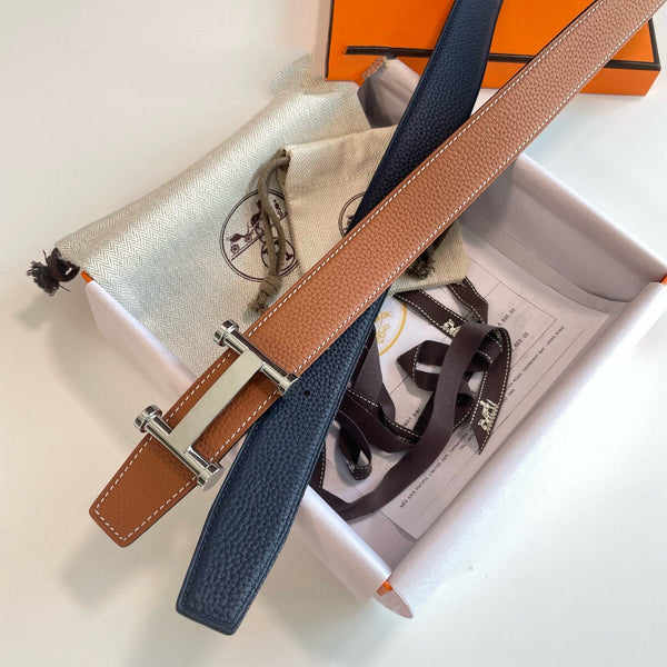 H AGORA BELT 32MM DARK BLUE BROWN LEATHER