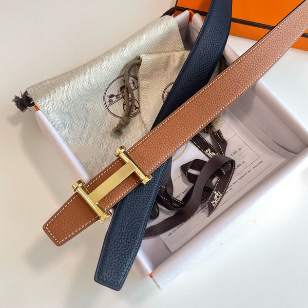 H AGORA BELT 32MM DARK BLUE BROWN LEATHER