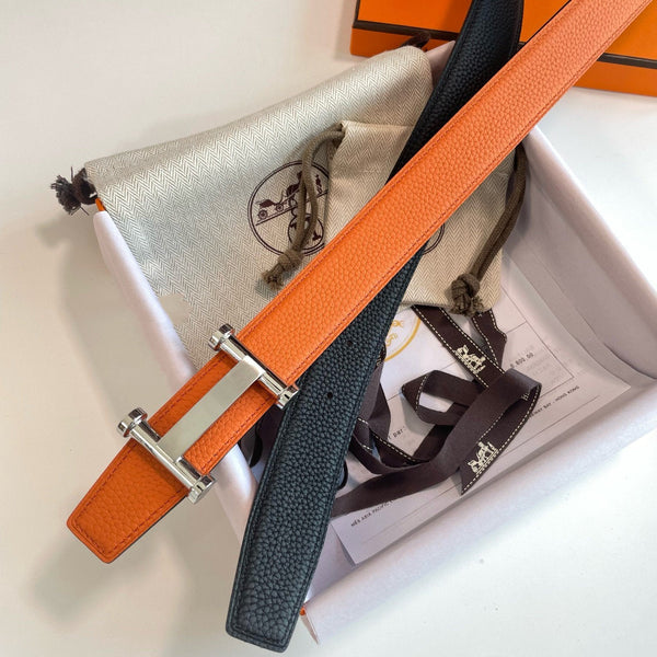 H AGORA BELT 32MM BLACK ORANGE LEATHER