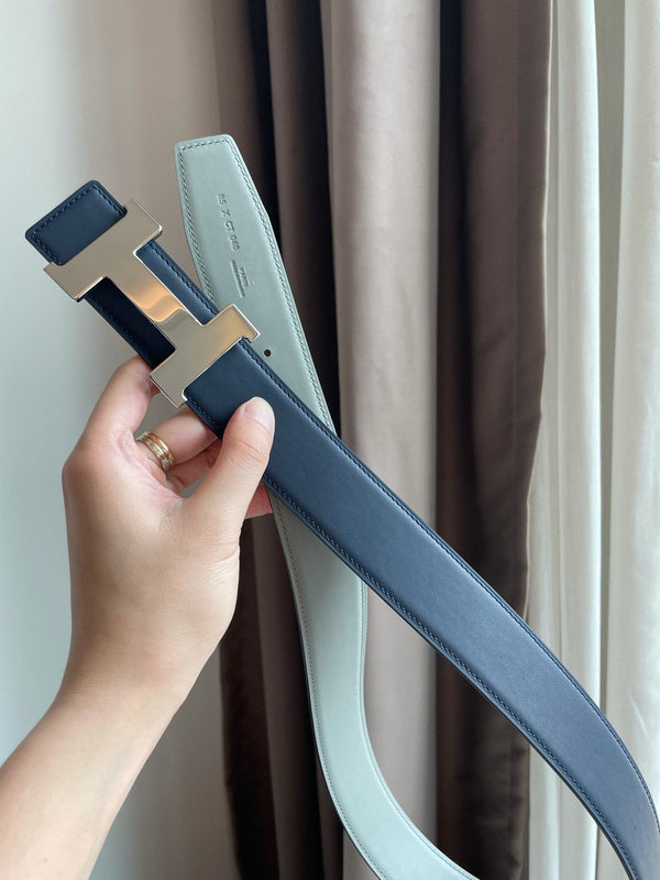 H CONSTANCE BELT 38MM SILVER BUCKLE PRUSSIAN BLUE SKY BLUE LEATHER