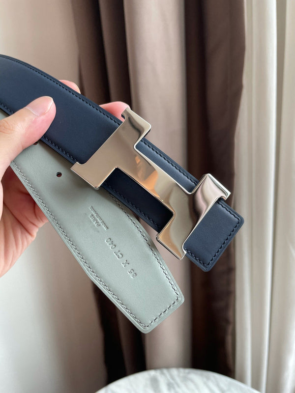 H CONSTANCE BELT 38MM SILVER BUCKLE PRUSSIAN BLUE SKY BLUE LEATHER