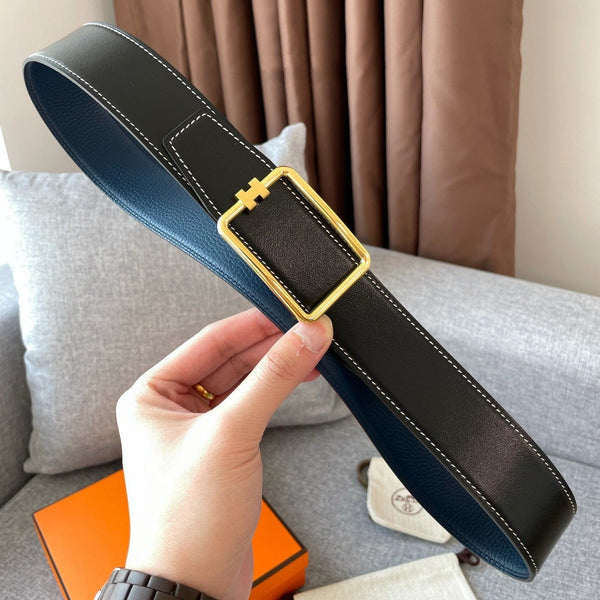 H TUBE BELT 38MM GOLD BUCKLE BLUE BLACK LEATHER