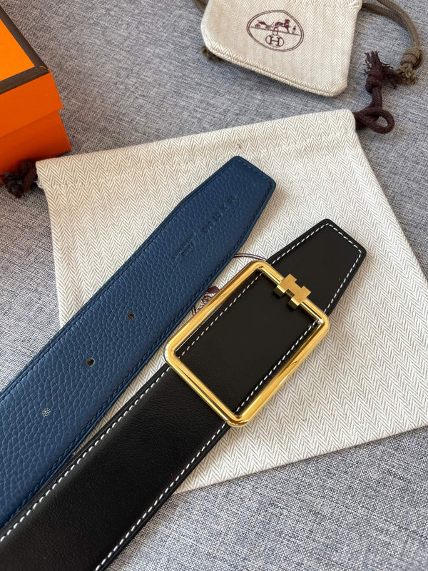 H TUBE BELT 38MM GOLD BUCKLE BLUE BLACK LEATHER