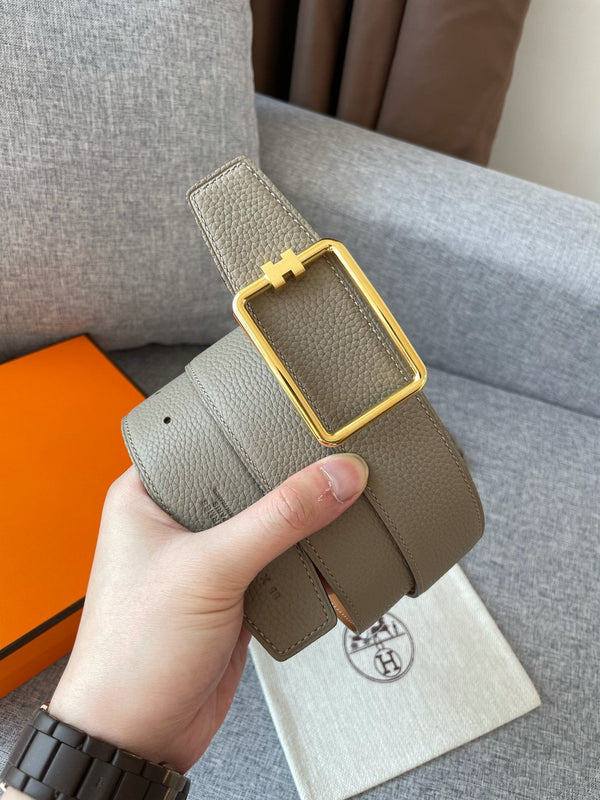 CINTURA H TUBE 38MM FIBBIA ORO GRIGIO STAGNO PELLE ORO