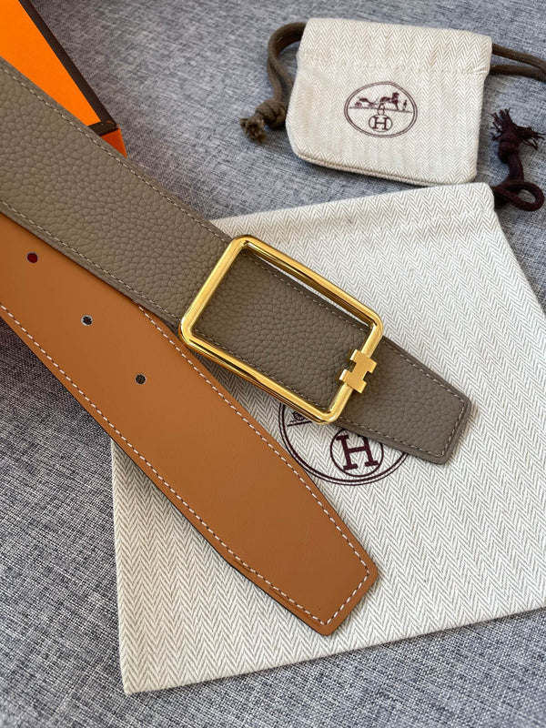 CINTURA H TUBE 38MM FIBBIA ORO GRIGIO STAGNO PELLE ORO