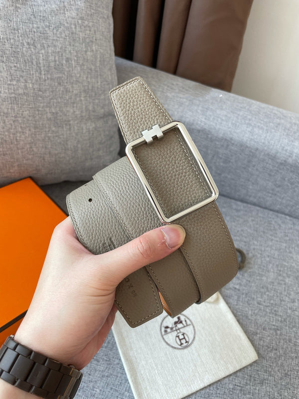 CINTURA TUBO H 38MM FIBBIA ARGENTO PELLE GRIGIO ORO