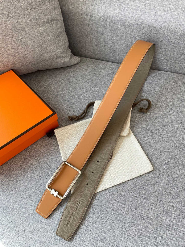 CINTURA TUBO H 38MM FIBBIA ARGENTO PELLE GRIGIO ORO