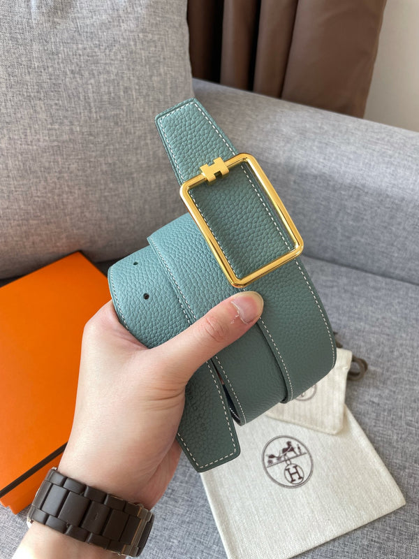 H TUBE BELT 38MM GOLD BUCKLE SKY BLUE BLACK LEATHER