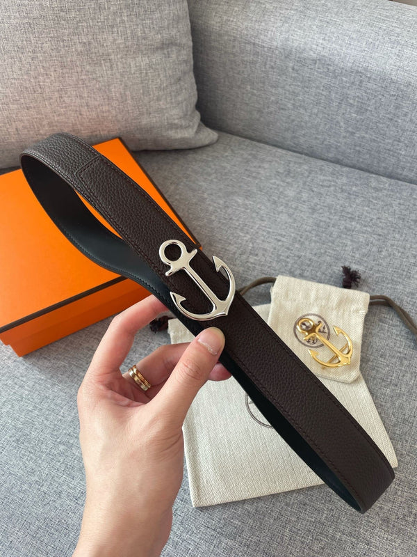 H CARGO BELT 32MM CHOCOLATE BLACK LEATHER