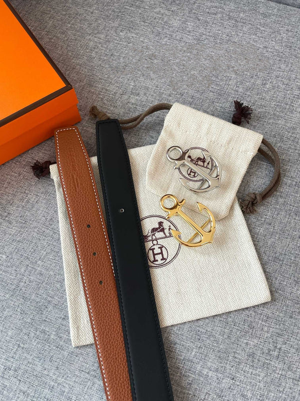 H CARGO BELT 32MM BROWN BLACK LEATHER