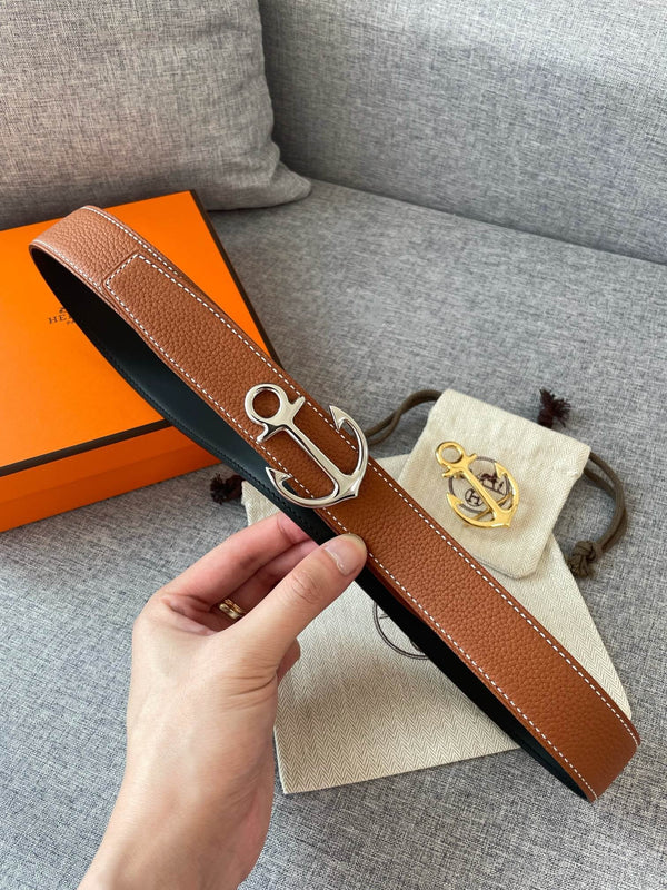 H CARGO BELT 32MM BROWN BLACK LEATHER