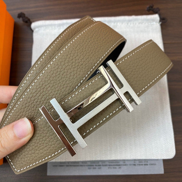 DOUBLE H BELT 32MM SILVER BUCKLE BLACK ETOUPE LEATHER