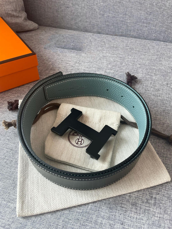 H CONSTANCE REVERSIBLE BELT 38MM BLACK BUCKLE BLACK SKY BLUE LEATHER