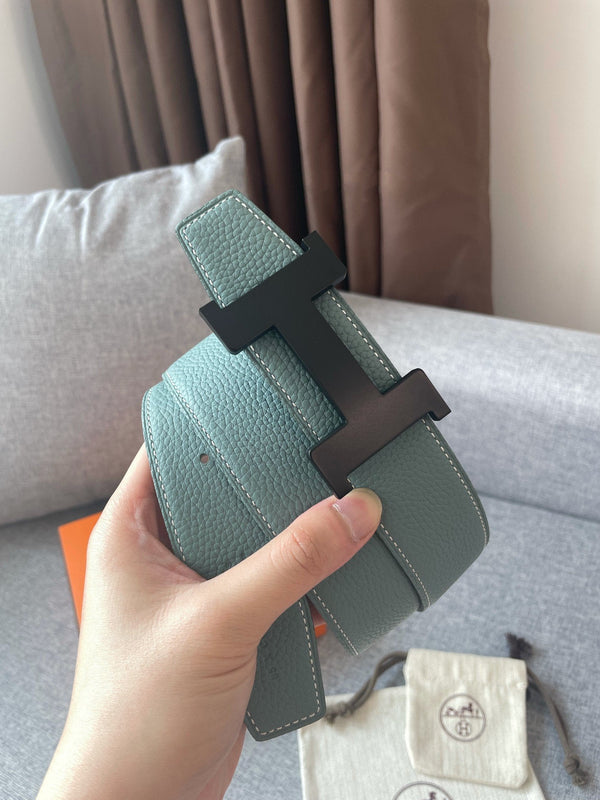 H CONSTANCE REVERSIBLE BELT 38MM BLACK BUCKLE BLACK SKY BLUE LEATHER