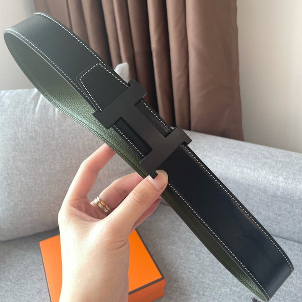 H CONSTANCE REVERSIBLE BELT 38MM BLACK BUCKLE BLACK GREEN LEATHER