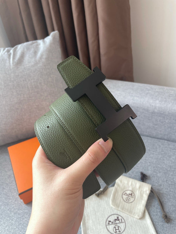 H CONSTANCE REVERSIBLE BELT 38MM BLACK BUCKLE BLACK GREEN LEATHER