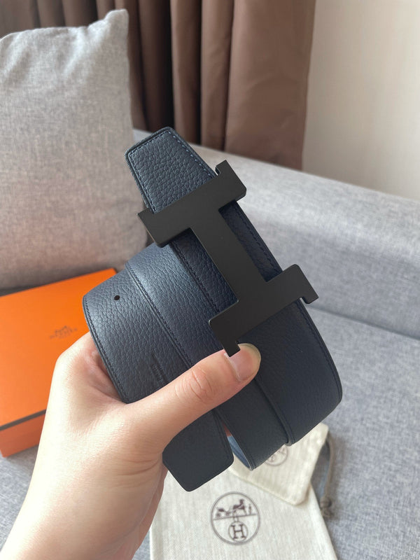 H CONSTANCE REVERSIBLE BELT 38MM BLACK BUCKLE NAVY BLUE LEATHER