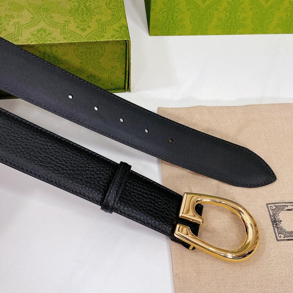 G BELT GOLD BUCKLE BLACK LEATHER 4.0CM