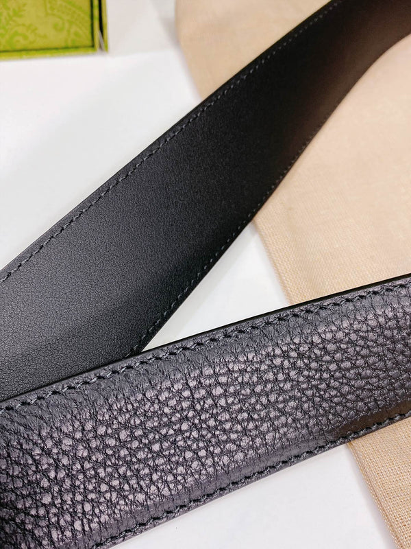 G BELT GOLD BUCKLE BLACK LEATHER 4.0CM