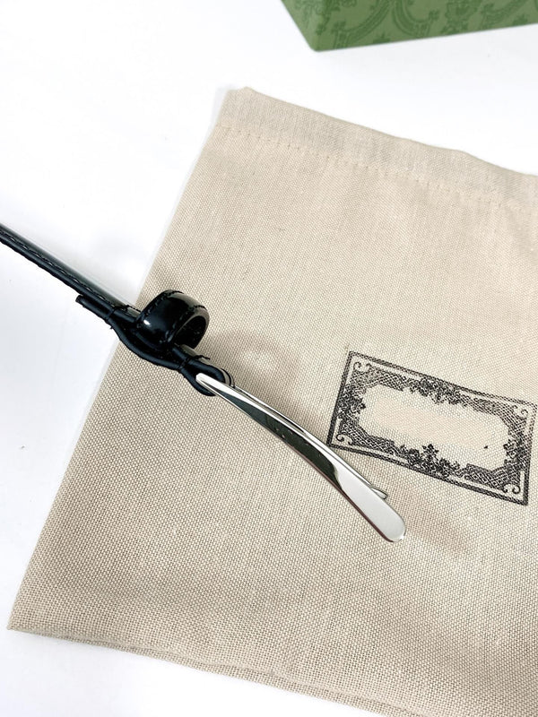 G BELT SILVER SQUARE INSTALL BUCKLE BLACK LEATHER 4.0CM