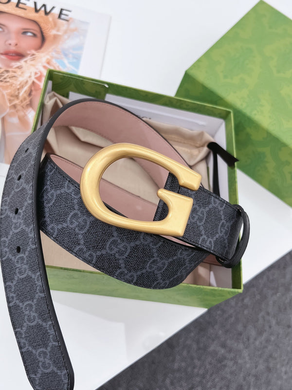 G BELT GOLD BUCKLE BLACK 40MM BEIGE CANVAS