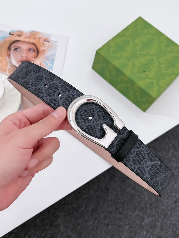 G BELT SILVER BUCKLE BLACK 40MM BEIGE CANVAS