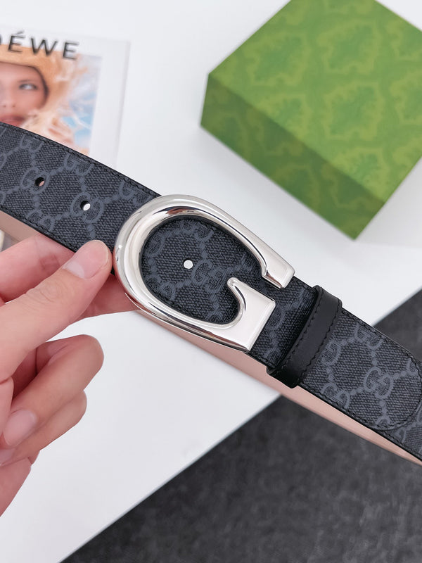 G BELT SILVER BUCKLE BLACK 40MM BEIGE CANVAS