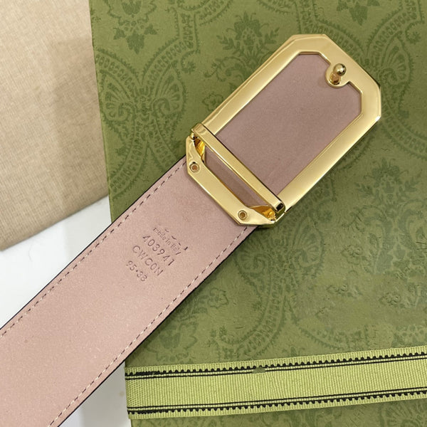 G BELT GOLD SQUARE BUCKLE BLACK LEATHER 3.5CM