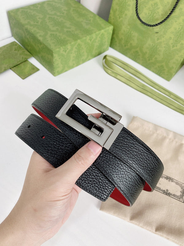 CINTURA G FIBBIA ARGENTO PELLE ROSSA NERA 3,5 CM