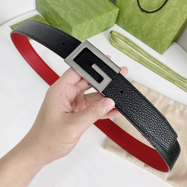 CINTURA G FIBBIA ARGENTO PELLE ROSSA NERA 3,5 CM