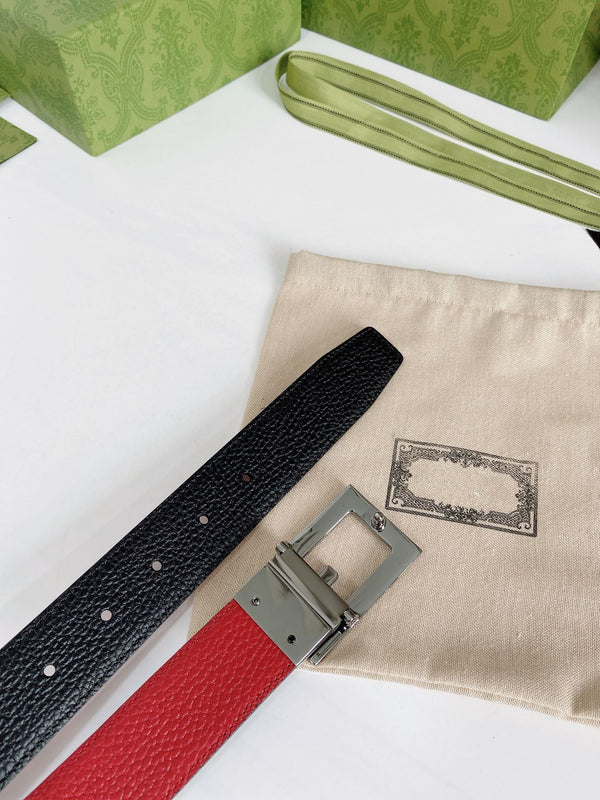 CINTURA G FIBBIA ARGENTO PELLE ROSSA NERA 3,5 CM