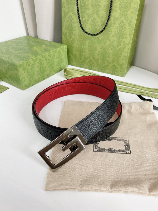 CINTURA G FIBBIA ARGENTO PELLE ROSSA NERA 3,5 CM