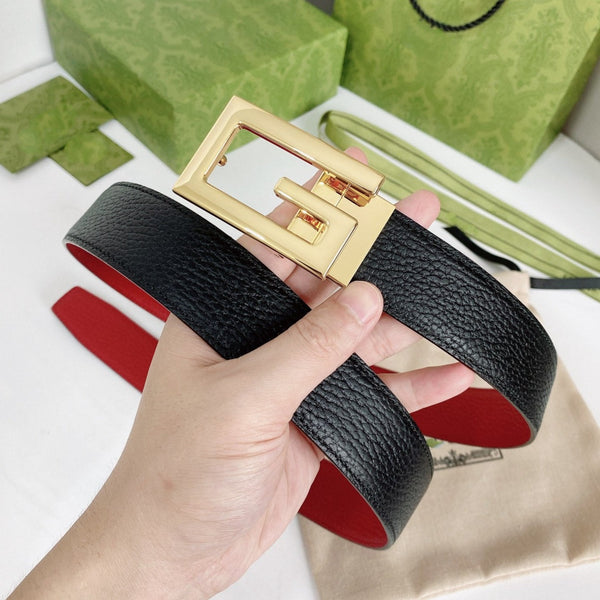 CINTURA G FIBBIA ORO PELLE ROSSA NERA 3,5 CM