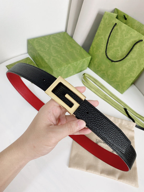 CINTURA G FIBBIA ORO PELLE ROSSA NERA 3,5 CM