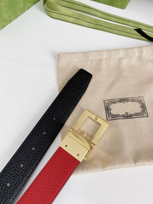 CINTURA G FIBBIA ORO PELLE ROSSA NERA 3,5 CM