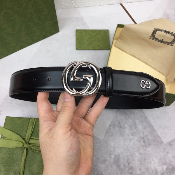 GC BELT SILVER BUCKLE BACK LEATHER 4.0CM