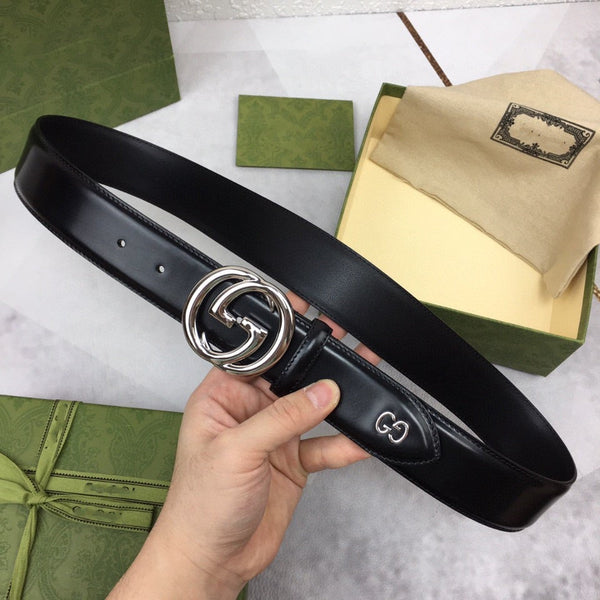 GC BELT SILVER BUCKLE BACK LEATHER 4.0CM