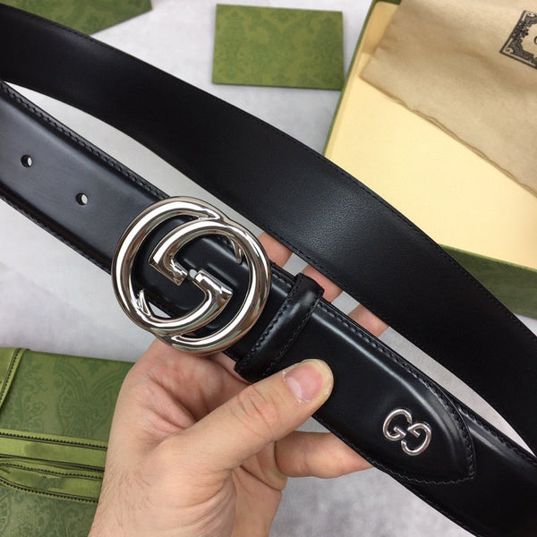 GC BELT SILVER BUCKLE BACK LEATHER 4.0CM