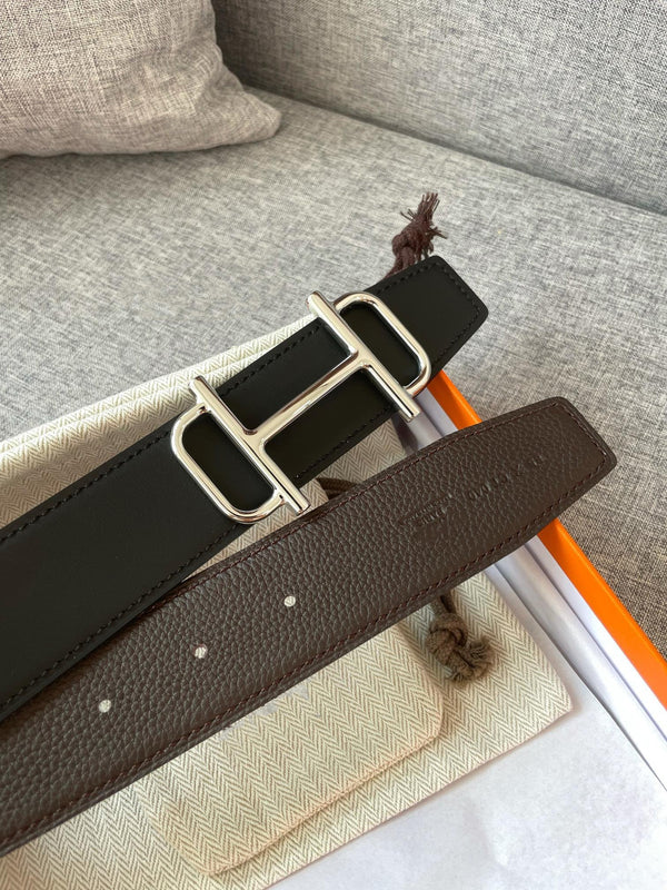 H BELT REVERSIBLE BLACK BROWN LEATHER 3.8CM