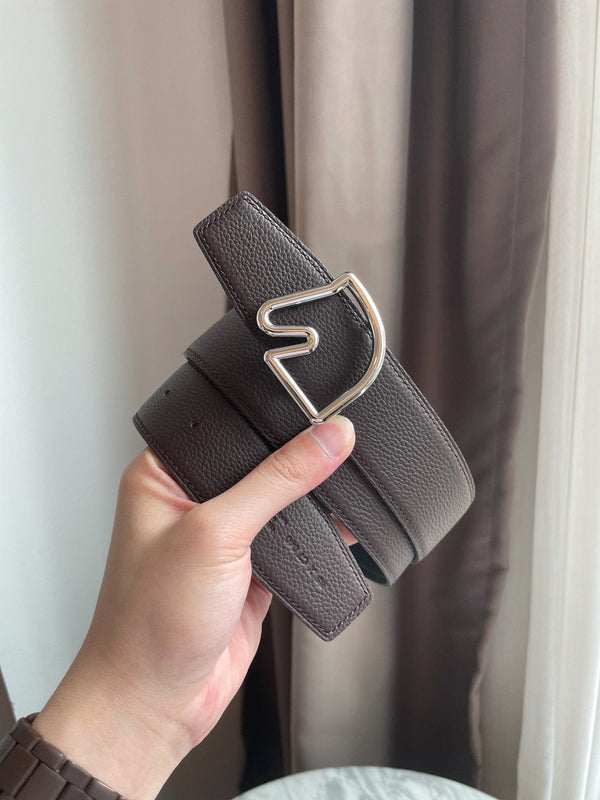 H BELT HORSE BUCKLE DARK BROWN BLACK LEATHER REVERSIBLE  3.8CM